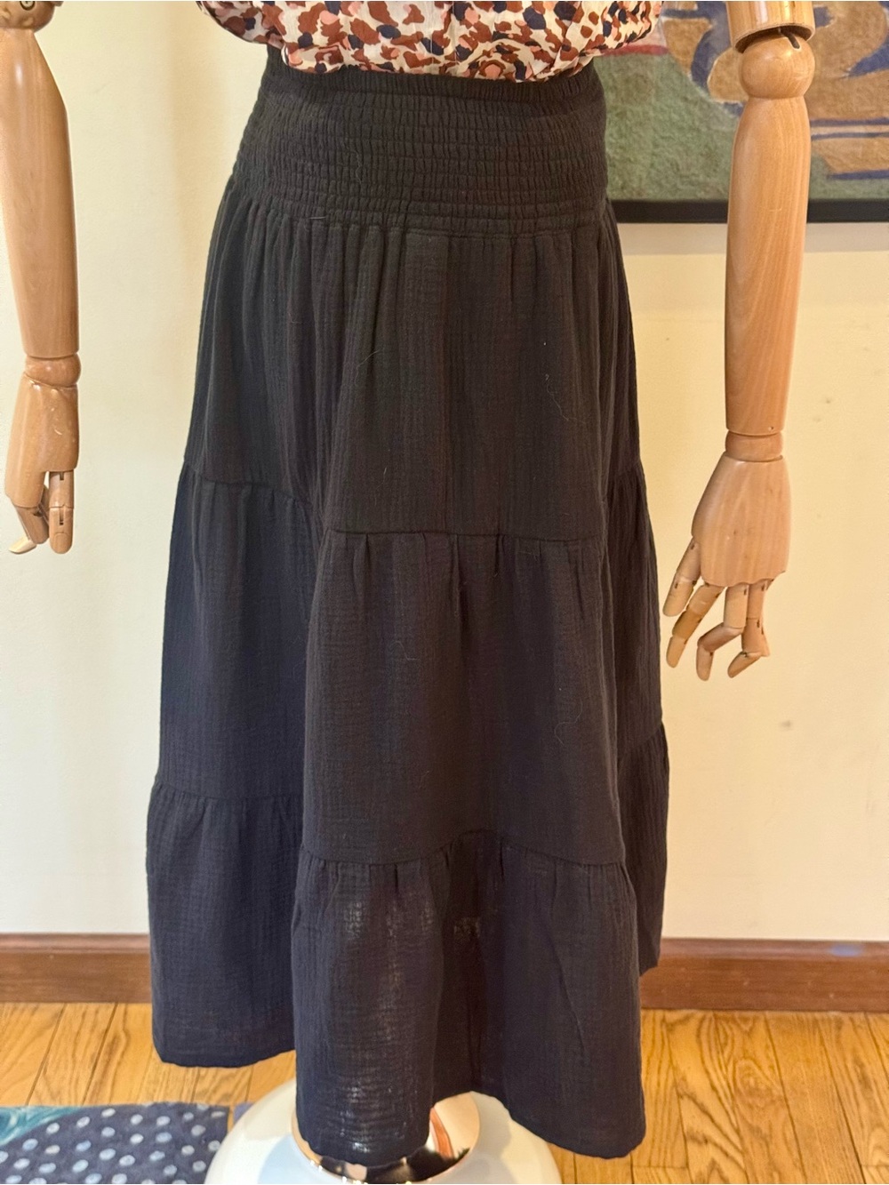 Black Tiered gauze Maxi Skirt - Faherty